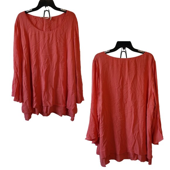 Soft Surroundings, Bell Sleeve Layered Blouse, Coral, Pink - Picture 2 of 6